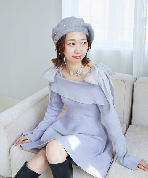 MAJESTIC LEGON（マジェスティックレゴン）の「ふわふわパールベレー帽（ハンチング/ベレー帽・レディース・オフホワイト/グレー/ブラック・FREE）」の11枚目の写真