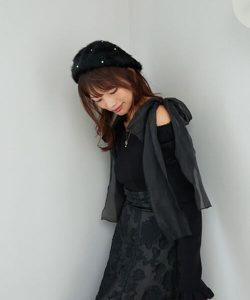 MAJESTIC LEGON（マジェスティックレゴン）の「ふわふわパールベレー帽（ハンチング/ベレー帽・レディース・オフホワイト/グレー/ブラック・FREE）」の13枚目の写真
