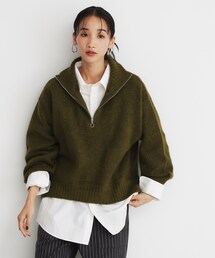ハーフジップ」に該当するニット/セーター（グリーン・カーキ