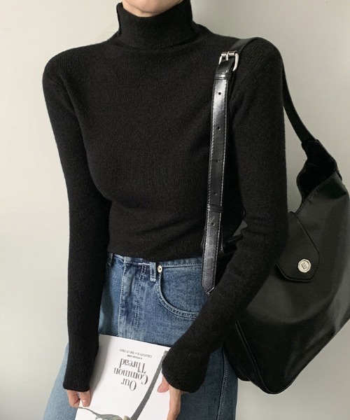 VIVID LADY(ビビッドレディー)の「タートルネックリブニットT ニットセーター レディース(Tシャツ/カットソー・レディース・イエロー/ホワイト/ブラウン/グリーン/ブラック/ベージュ・FREE)」の12枚目の写真