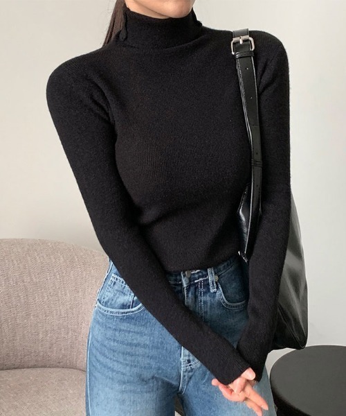 VIVID LADY(ビビッドレディー)の「タートルネックリブニットT ニットセーター レディース(Tシャツ/カットソー・レディース・イエロー/ホワイト/ブラウン/グリーン/ブラック/ベージュ・FREE)」の13枚目の写真