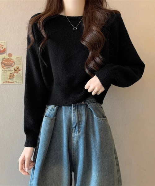 Miniministore(ミニミニストア)の「ニットトップス ショート丈 長袖 無地(ニット/セーター・レディース・グレー/オフホワイト/ラベンダー/ダークベージュ/ブラウン/ブラック/オリーブ・FREE)」の14枚目の写真