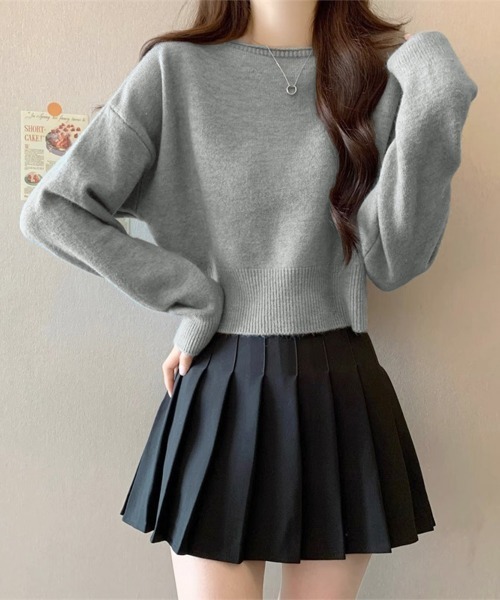 Miniministore(ミニミニストア)の「ニットトップス ショート丈 長袖 無地(ニット/セーター・レディース・グレー/オフホワイト/ラベンダー/ダークベージュ/ブラウン/ブラック/オリーブ・FREE)」の16枚目の写真