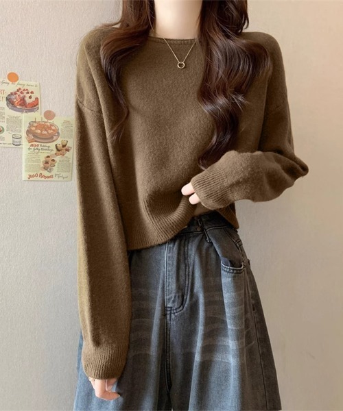 Miniministore(ミニミニストア)の「ニットトップス ショート丈 長袖 無地(ニット/セーター・レディース・グレー/オフホワイト/ラベンダー/ダークベージュ/ブラウン/ブラック/オリーブ・FREE)」の17枚目の写真