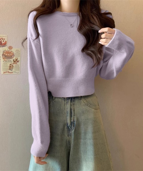 Miniministore(ミニミニストア)の「ニットトップス ショート丈 長袖 無地(ニット/セーター・レディース・グレー/オフホワイト/ラベンダー/ダークベージュ/ブラウン/ブラック/オリーブ・FREE)」の20枚目の写真