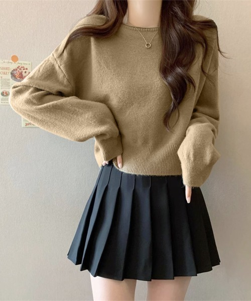 Miniministore(ミニミニストア)の「ニットトップス ショート丈 長袖 無地(ニット/セーター・レディース・グレー/オフホワイト/ラベンダー/ダークベージュ/ブラウン/ブラック/オリーブ・FREE)」の21枚目の写真