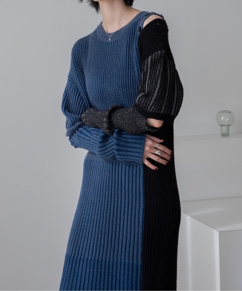 VACANCY（ヴァカンシー）の「アシンメトリー配色リブ2wayニット