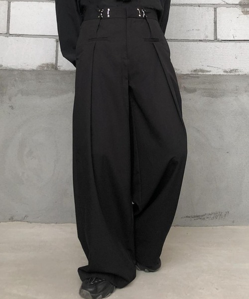 セール】ウエストフック調整ワイドスラックス 変形スラックス 前