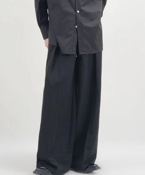 セール】ウエストフック調整ワイドスラックス 変形スラックス 前