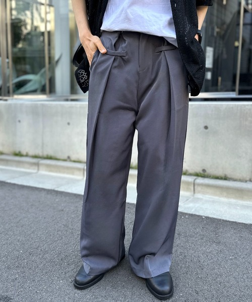 セール】ウエストフック調整ワイドスラックス 変形スラックス 前