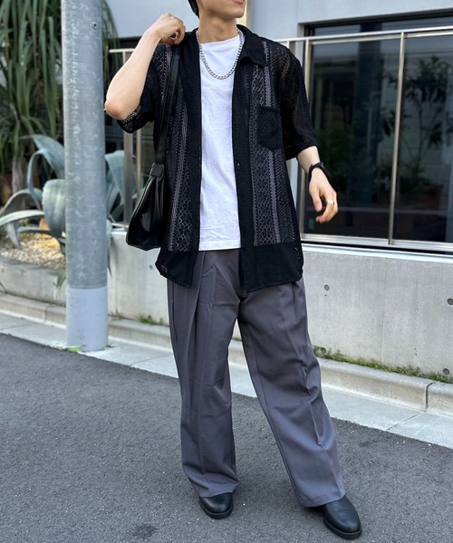 セール】ウエストフック調整ワイドスラックス 変形スラックス 前