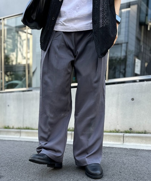 セール】ウエストフック調整ワイドスラックス 変形スラックス 前