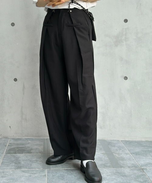 セール】ウエストフック調整ワイドスラックス 変形スラックス 前