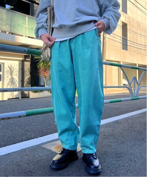 DOUBLE NAME（ダブルネーム）の「クロスカーブケミカルカラーデニムパンツ/ユニセックス（デニムパンツ・レディース・グリーン/イエロー/ブラック・FREE）」の12枚目の写真