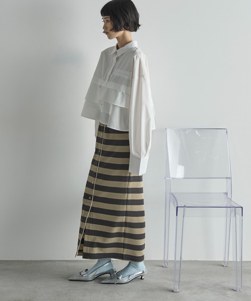 専用 Prage ラミーリヨセル クロップドシャツ ホワイト 完売 セール】ラッフルヘムクロップドシャツ（シャツ/ブラウス）｜THE