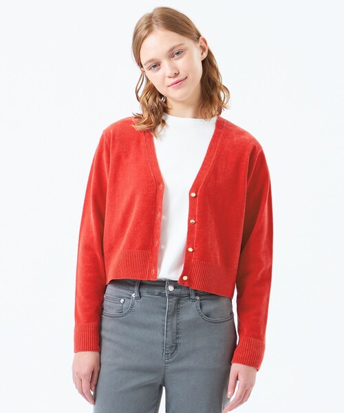 MACKINTOSH PHILOSOPHY(マッキントッシュ フィロソフィー)の「モールニットカーディガン(カーディガン/ボレロ・レディース・レッド系その他2/ダークネイビー/ベージュ・38/36)」の1枚目の写真