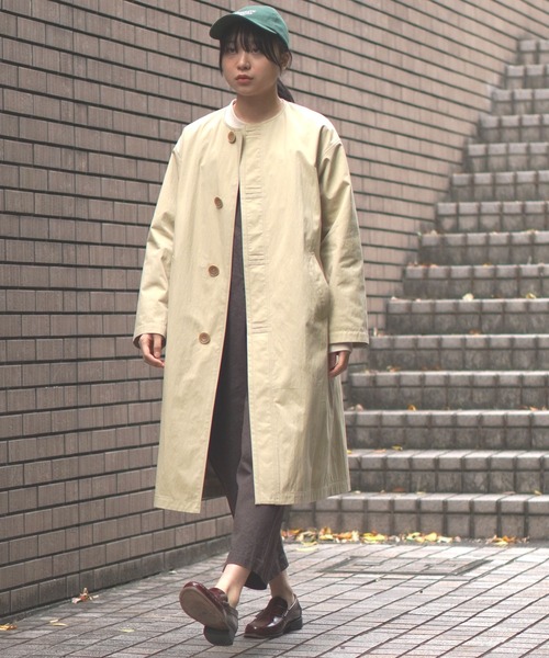 BROOKLYN OVERALL(ブルックリンオーバーオール)の「ピーチバイオノーカラーコート(ノーカラーコート・レディース・ベージュ・FREE)」の21枚目の写真