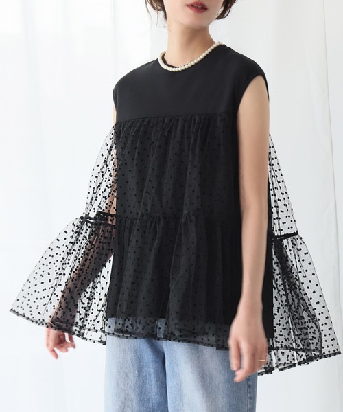 ELFRANK（エルフランク）の「ドットチュールドッキングカットソー（Tシャツ/カットソー・レディース・ブラック/オフホワイト・FREE）」の9枚目の写真