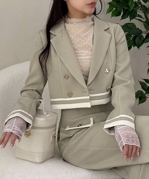 ROYAL PARTY(ロイヤルパーティー)の「配色テーラードクロップドジャケット(テーラードジャケット・レディース・グリーン/オフホワイト/ブラック・FREE)」の3枚目の写真