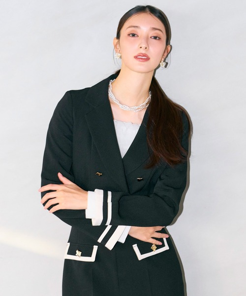 ROYAL PARTY(ロイヤルパーティー)の「配色テーラードクロップドジャケット(テーラードジャケット・レディース・グリーン/オフホワイト/ブラック・FREE)」の4枚目の写真