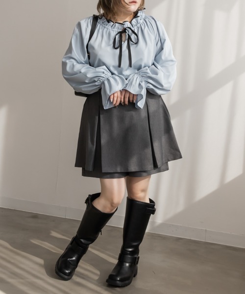 CLETTE(クレット)の「配色リボンフリル衿ブラウス(シャツ/ブラウス・レディース・オフホワイト/ブルー/ピンク・LL/3L/4L)」の9枚目の写真
