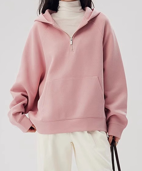 aimoha（アイモハ）の「ハーフジップフーディ（パーカー・レディース・杢グレー/ピンク/グレー/オフホワイト・FREE）」の4枚目の写真