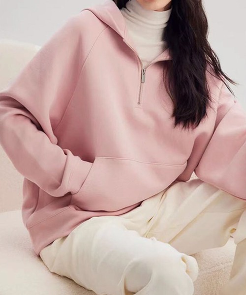 aimoha（アイモハ）の「ハーフジップフーディ（パーカー・レディース・杢グレー/ピンク/グレー/オフホワイト・FREE）」の7枚目の写真