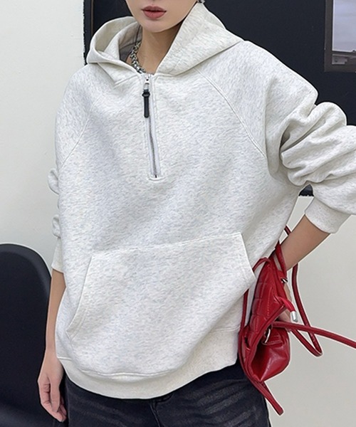 aimoha（アイモハ）の「ハーフジップフーディ（パーカー・レディース・杢グレー/ピンク/グレー/オフホワイト・FREE）」の8枚目の写真