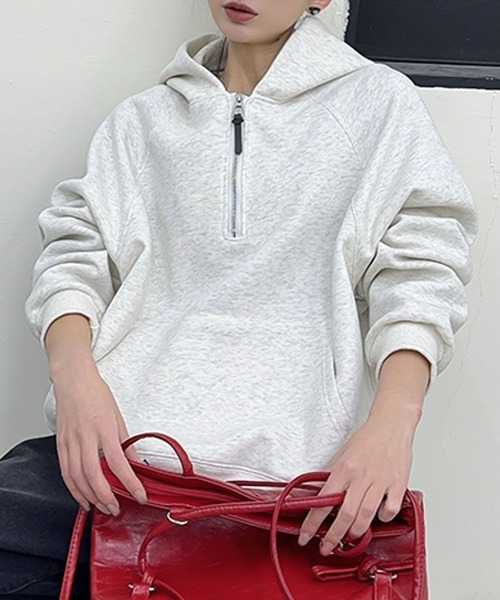 aimoha（アイモハ）の「ハーフジップフーディ（パーカー・レディース・杢グレー/ピンク/グレー/オフホワイト・FREE）」の12枚目の写真