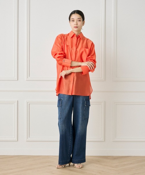 INED（イネド）の「【WEB限定カラー】オーガンジーシアーシャツ（シャツ/ブラウス・レディース・ブラック/オレンジ/アイボリー/モカ/ピンク・11号/9号）」の11枚目の写真