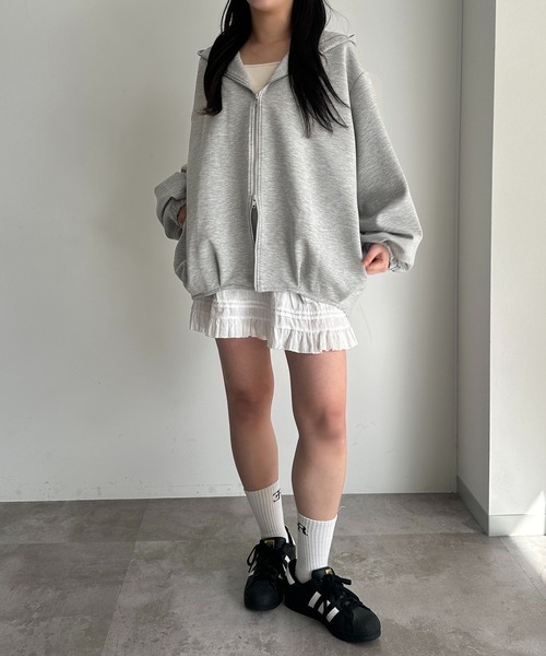 apres jour mignon(アプレジュールミニョン)の「袖ボリュームバルーンダブルジップパーカー(パーカー・レディース・杢グレー/ブラック・X-LARGE/フリー)」の7枚目の写真