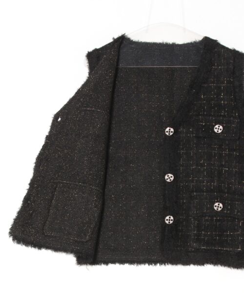 styiro(スタイロ)の「ツイードライクニットジレ ベスト 七五三 ハレの日 セレモニー その後オフィス服(ベスト・レディース・ブラック/ホワイト・FREE)」の4枚目の写真