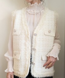 styiro（スタイロ）の「ツイードライクニットジレ  ベスト 七五三　ハレの日 セレモニー その後オフィス服（ベスト）」