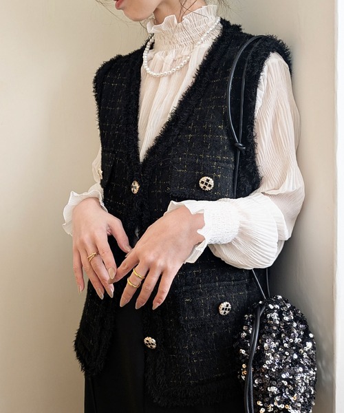 styiro(スタイロ)の「ツイードライクニットジレ ベスト 七五三 ハレの日 セレモニー その後オフィス服(ベスト・レディース・ブラック/ホワイト・FREE)」の14枚目の写真