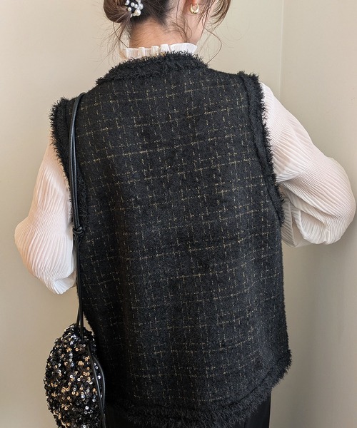 styiro(スタイロ)の「ツイードライクニットジレ ベスト 七五三 ハレの日 セレモニー その後オフィス服(ベスト・レディース・ブラック/ホワイト・FREE)」の15枚目の写真