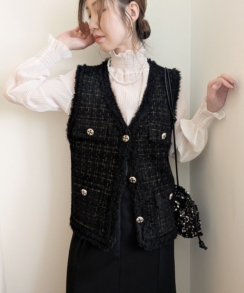 styiro(スタイロ)の「ツイードライクニットジレ ベスト 七五三 ハレの日 セレモニー その後オフィス服(ベスト・レディース・ブラック/ホワイト・FREE)」の21枚目の写真