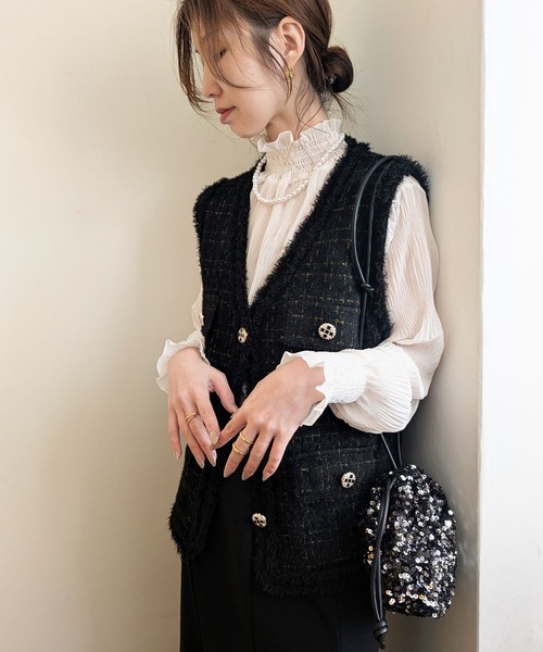 styiro(スタイロ)の「ツイードライクニットジレ ベスト 七五三 ハレの日 セレモニー その後オフィス服(ベスト・レディース・ブラック/ホワイト・FREE)」の22枚目の写真