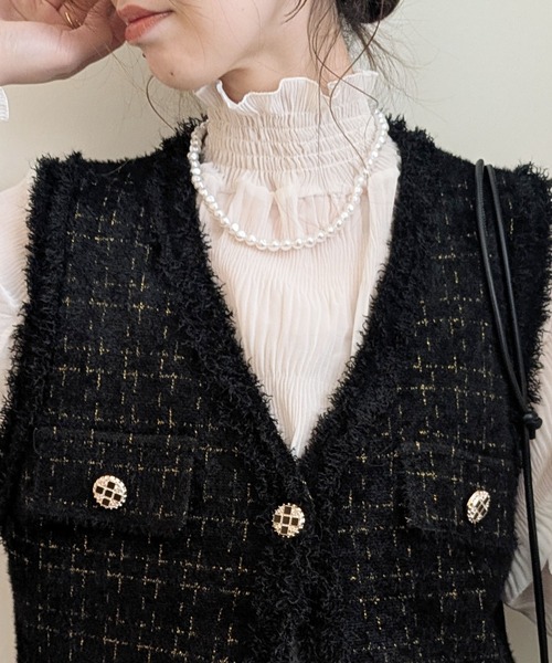 styiro(スタイロ)の「ツイードライクニットジレ ベスト 七五三 ハレの日 セレモニー その後オフィス服(ベスト・レディース・ブラック/ホワイト・FREE)」の19枚目の写真