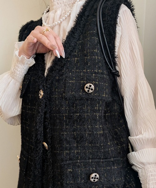 styiro(スタイロ)の「ツイードライクニットジレ ベスト 七五三 ハレの日 セレモニー その後オフィス服(ベスト・レディース・ブラック/ホワイト・FREE)」の18枚目の写真