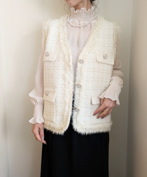 styiro(スタイロ)の「ツイードライクニットジレ ベスト 七五三 ハレの日 セレモニー その後オフィス服(ベスト・レディース・ブラック/ホワイト・FREE)」の9枚目の写真