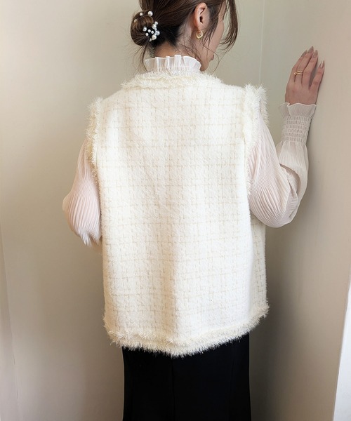 styiro(スタイロ)の「ツイードライクニットジレ ベスト 七五三 ハレの日 セレモニー その後オフィス服(ベスト・レディース・ブラック/ホワイト・FREE)」の10枚目の写真