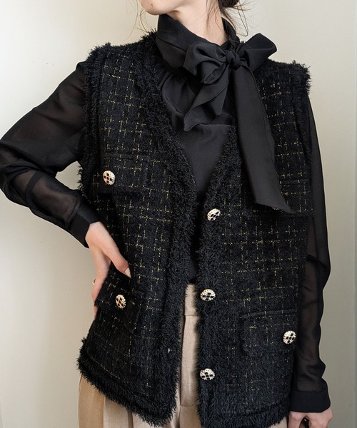 styiro(スタイロ)の「ツイードライクニットジレ ベスト 七五三 ハレの日 セレモニー その後オフィス服(ベスト・レディース・ブラック/ホワイト・FREE)」の16枚目の写真