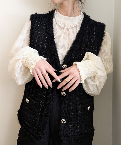 styiro(スタイロ)の「ツイードライクニットジレ ベスト 七五三 ハレの日 セレモニー その後オフィス服(ベスト・レディース・ブラック/ホワイト・FREE)」の12枚目の写真
