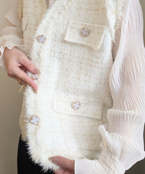 styiro(スタイロ)の「ツイードライクニットジレ ベスト 七五三 ハレの日 セレモニー その後オフィス服(ベスト・レディース・ブラック/ホワイト・FREE)」の8枚目の写真