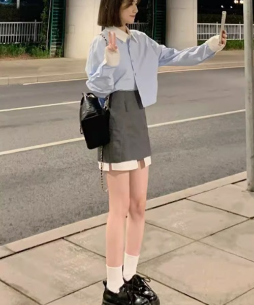 paravion（パラビオン）の「白襟配色シャツ（シャツ/ブラウス・レディース・ブルー・FREE）」の3枚目の写真