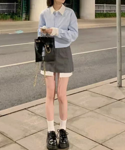 paravion（パラビオン）の「白襟配色シャツ（シャツ/ブラウス・レディース・ブルー・FREE）」の4枚目の写真