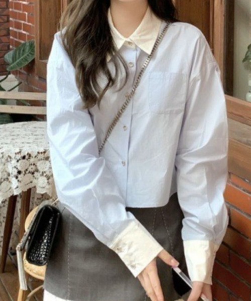 paravion（パラビオン）の「白襟配色シャツ（シャツ/ブラウス・レディース・ブルー・FREE）」の2枚目の写真