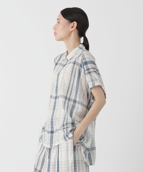 Plantation（プランテーション）の「シアーチェック / シャツ / (O)（シャツ/ブラウス・レディース・オフホワイト/ネイビー・M size）」の4枚目の写真