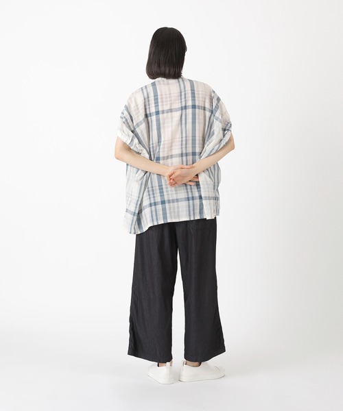 Plantation（プランテーション）の「シアーチェック / シャツ / (O)（シャツ/ブラウス・レディース・オフホワイト/ネイビー・M size）」の6枚目の写真