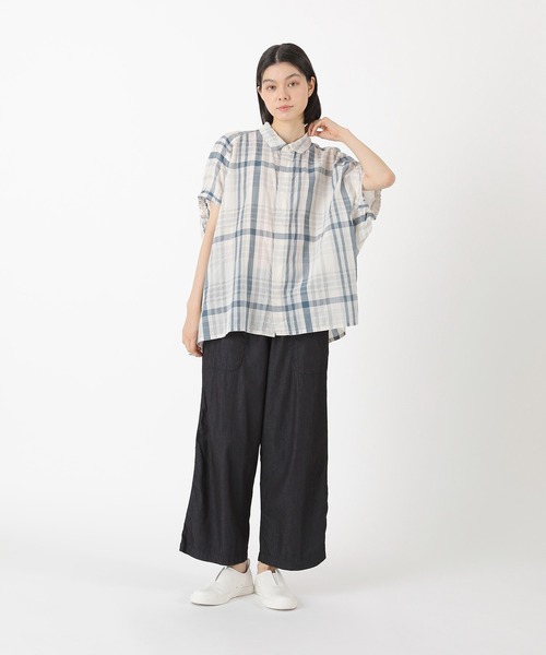 Plantation（プランテーション）の「シアーチェック / シャツ / (O)（シャツ/ブラウス・レディース・オフホワイト/ネイビー・M size）」の8枚目の写真